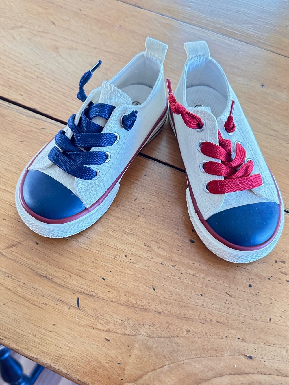 Kids Canvas Lace-Up Sneakers with Navy and Red Accents